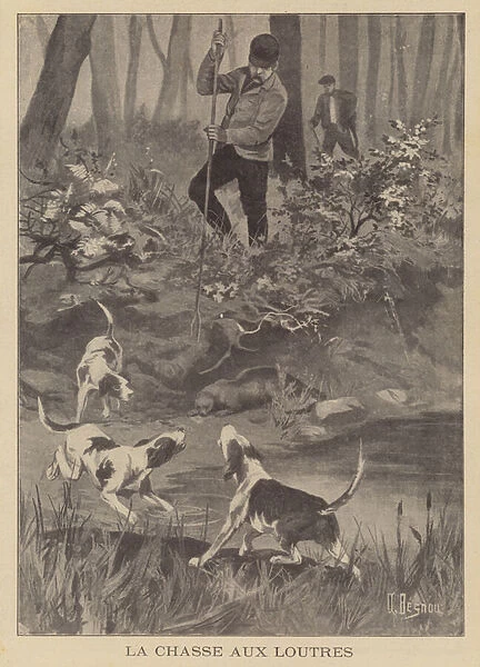 Hunting otters (litho)