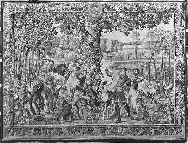 The Hunts of Maximilian, Leo, The Stag Hunt, Gobelins Factory (tapestry) (b  /  w photo)