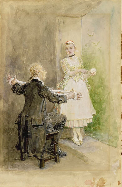 Ichabod Crane and Katrin Van Tassel, c. 1893 (w  /  c on paper)