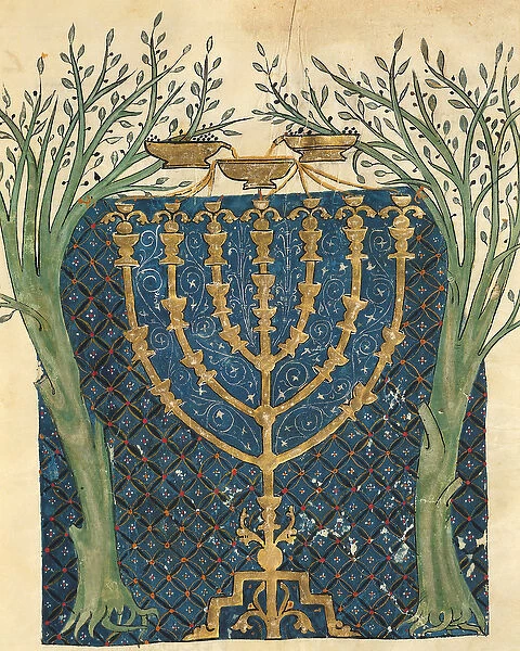 Illumination of a menorah, from the Jewish Cervera Bible, 1299 (vellum)