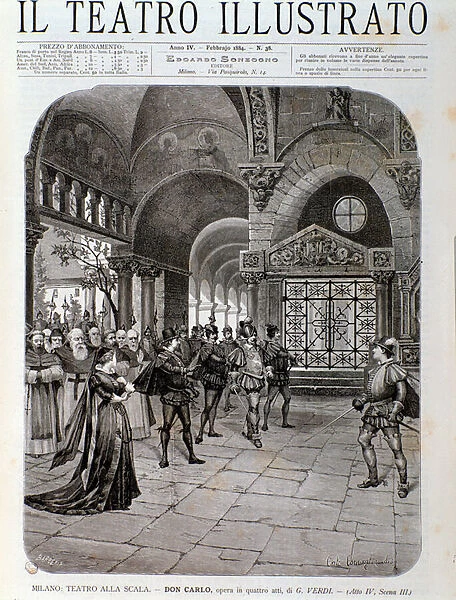 Illustration for 3d scene of act IV of Don carlo opera by Giuseppe Verdi, 1859