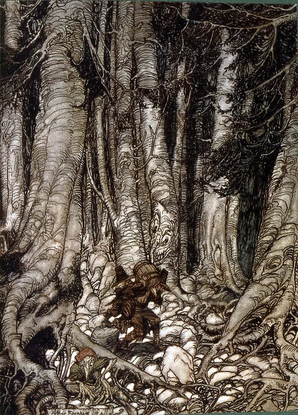 Illustration by Arthur Rakham of Rip Van Winkle, a short story by the American author