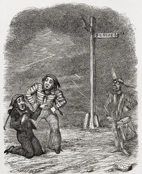 Illustration after George Cruikshank for the poem The Dead Drummer