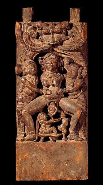 Indian art: representation of Mahamai, mother goddess, giving birth