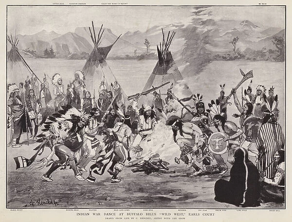Indian war dance at Buffalo Bills Wild West show, Earls Court, London, 1892 (litho)
