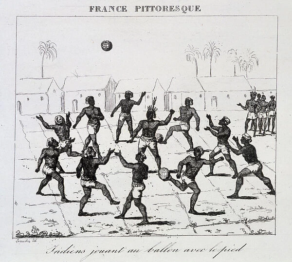 Indians (South America) playing ball with foot