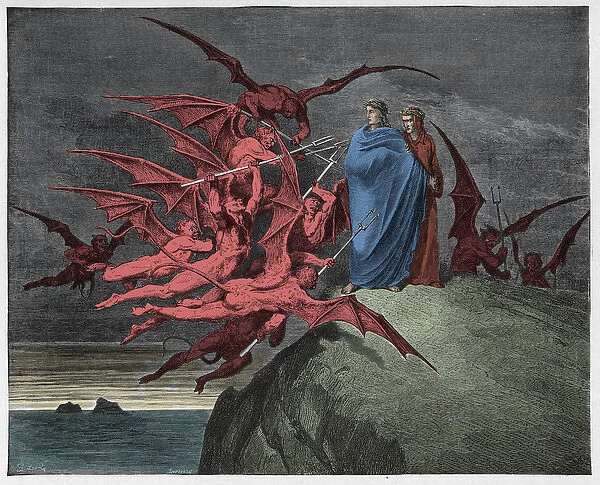 Inferno, Canto 21 : The demons threaten Virgil, illustration from