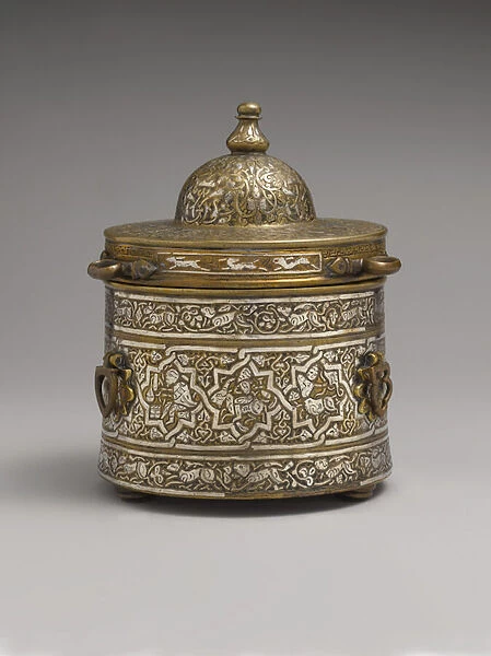 Inkwell with Zodiac Signs, early 13th century (brass inlaid with silver, copper