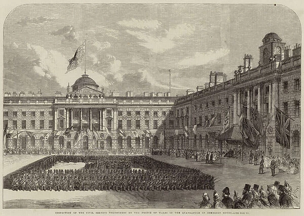 Inspection of the Civil Service Volunteers by the Prince of Wales in the Quadrangle of Somerset House (engraving)