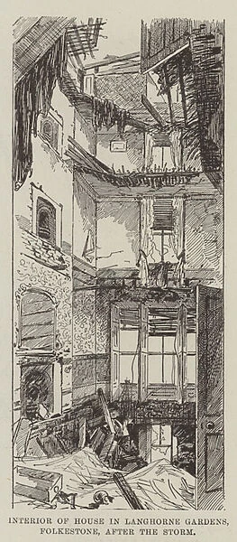 Interior of House, in Langhorne Gardens, Folkestone, after the Storm (engraving)