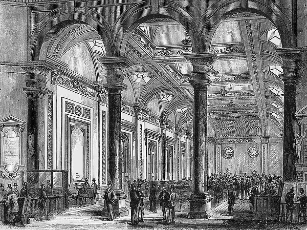 Interior of Lloyds of London (engraving) (b  /  w photo)