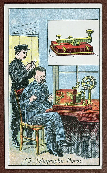 The invention of telegraphy with Morse code, number 65 in a series of cards depicting