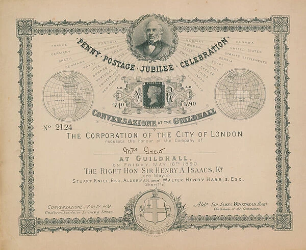 Invitation to the Penny Postage Jubilee Celebration (engraving)
