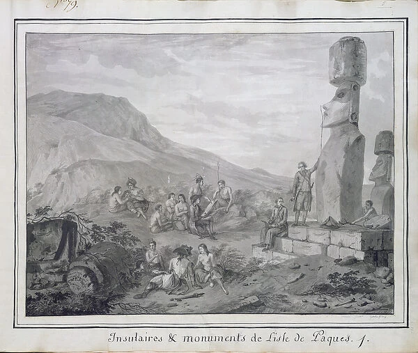 Islanders & Monuments of Easter Island, 1786 (w  /  c & ink on paper) (see also BAL 72648)