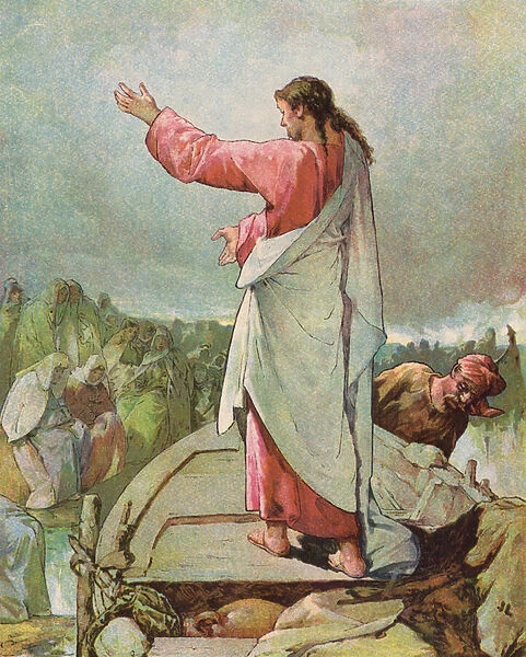 Jesus Preaching from the Boat (colour litho)