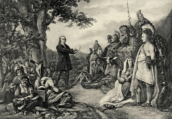 John Wesley preaching to the Indians in Georgia in 1736 (engraving)