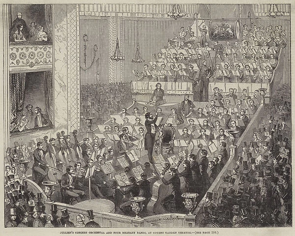 Julliens Concert Orchestra and Four Military Bands, at Covent Garden Theatre (engraving)