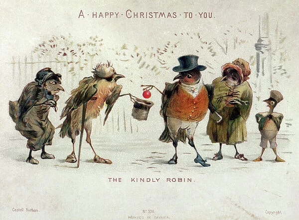 The Kindly Robin, Victorian Christmas card (colour litho)