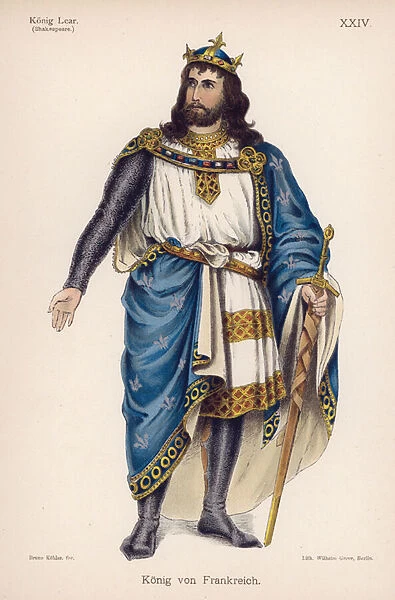 The King of France, from Shakespeares King Lear (colour litho)