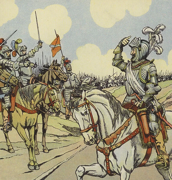 King Henry IV of France at the Battle of Ivry, 1590 (colour litho)