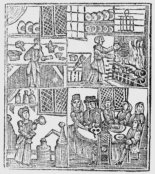 Kitchen Interiors, an illustration from A Book of Roxburghe Ballads (woodcut)