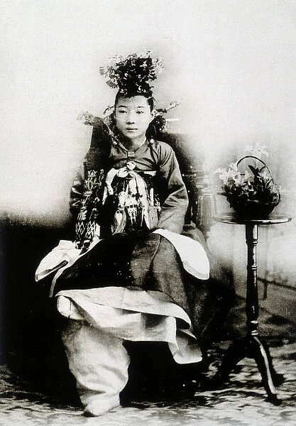 Korean woman in Traditional wedding dress, 19th century