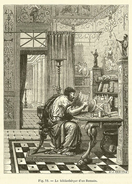 La bibliotheque d un Romain (engraving)