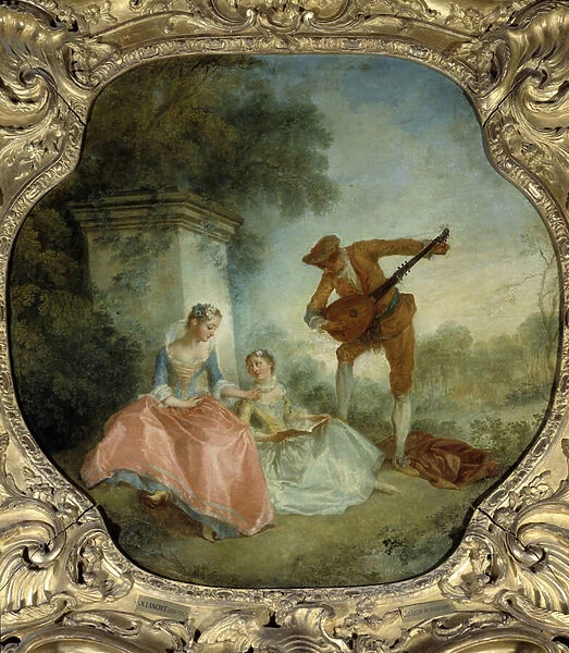 La lecon de musique Painting by Nicolas Lancret (1690-1743) 18th century Sun. 0, 89x0, 9 m
