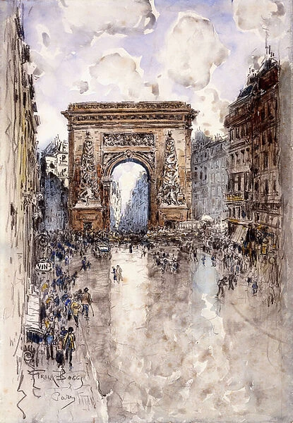 La Porte St. Denis, Paris, (watercolour and charcoal on paper)