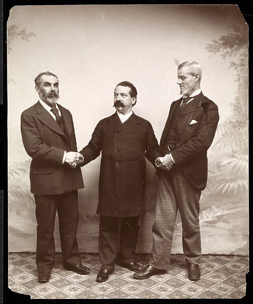 Labour leaders Samuel Gompers, John Burns and Holmes, 1893-4 (silver gelatin print)