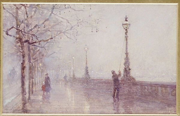 The Last Lamp, Thames Embankment, 1892 (w  /  c heightened with white on paper)
