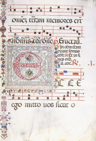 A large decorated initial E, c. 1500 (very fine pen and wash on vellum)