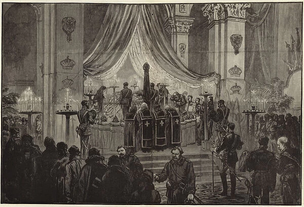The late Emperor of lying in state in the Church of St Peter and St Paul (engraving)