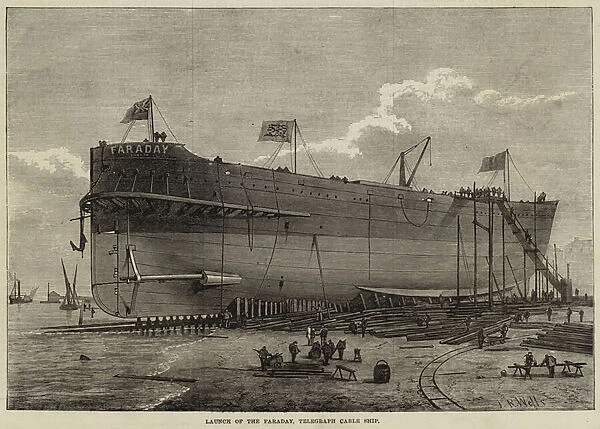 Launch of the Faraday, Telegraph Cable Ship (engraving)
