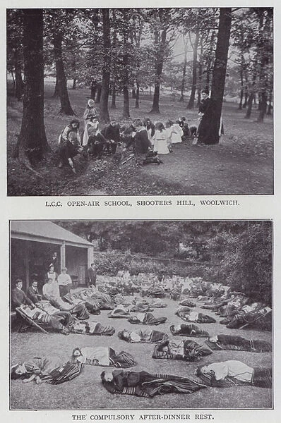 LCC Open-Air School, Shooters Hill, Woolwich, The Compulsory After-Dinner Rest (b  /  w photo)