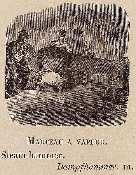 Le Vocabulaire Illustre: Marteau a vapeur; Steam-hammer; Dampfhammer (engraving)