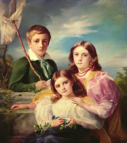 Leon Suys and his two sisters, 19th century (oil on canvas)