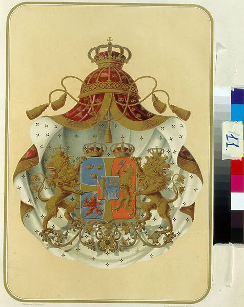 Les armoiries des francs macons de la Grande Loge du Portugal. (The Coat of Arms of The Masonic Grand Lodge of Portugal). Oeuvre anonyme, lithographie. Russian State Library, Moscou