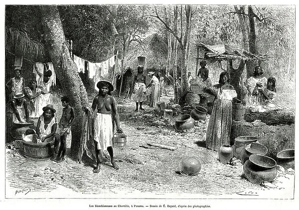 Les blanchisseuses au Chorillo, Panama, engraving after a drawing by E
