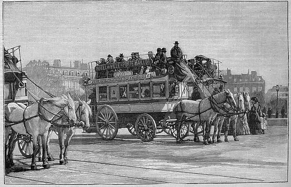 Les Omnibus de Paris in the 19th century: l omnibus moderne - engraving from 1892
