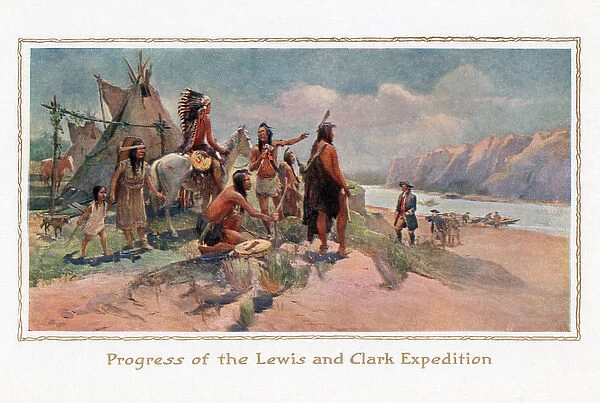 Lewis and Clark Greeted by Native Americans, 1914 (screen print)