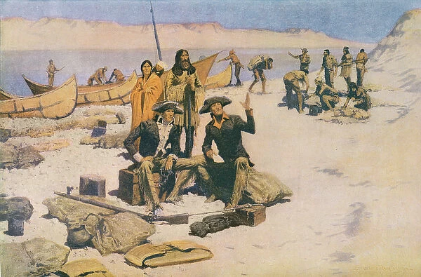Lewis and Clark at the mouth of the Columbia River, 1805, from Colliers Magazine