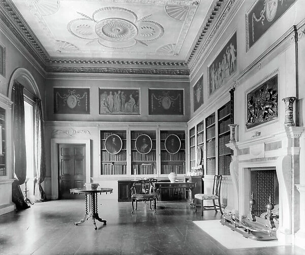 The Library at Shardeloes, Buckinghamshire, from The Country Houses of Robert Adam, by Eileen Harris, published 2007 (b / w photo)