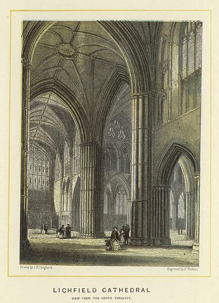 Lichfield Cathedral, view from the north transept (colour litho)