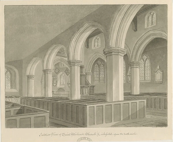 Lichfield - Interior of St. Michaels Church: sepia drawing, 1841 (drawing)