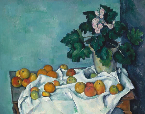 Still Life with Apples and a Pot of Primroses, c. 1890 (oil on canvas)