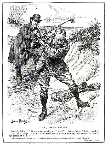 Lloyd George playing golf with Prince Bulow, German Chancellor, 1909 (litho)