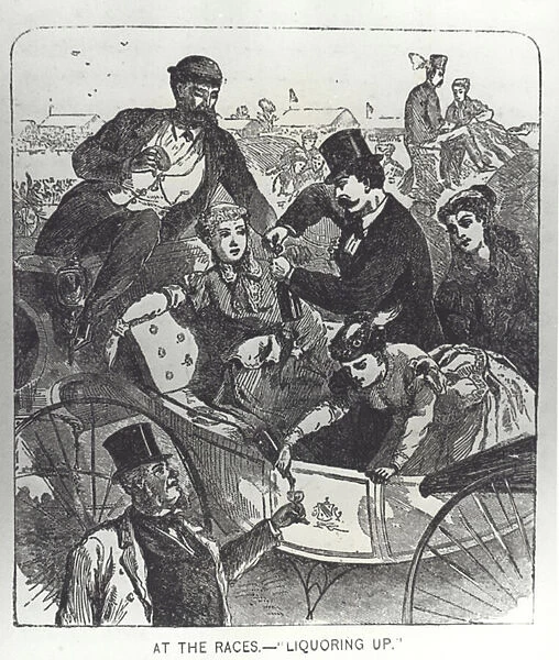 Loose women drinking at races, late 19th century (engraving)