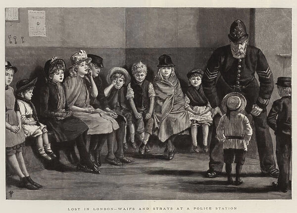 Lost in London, Waifs and Strays at a Police Station (engraving)