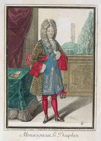 Louis de France (1661-1711) Monseigneur le Dauphin (colour engraving)